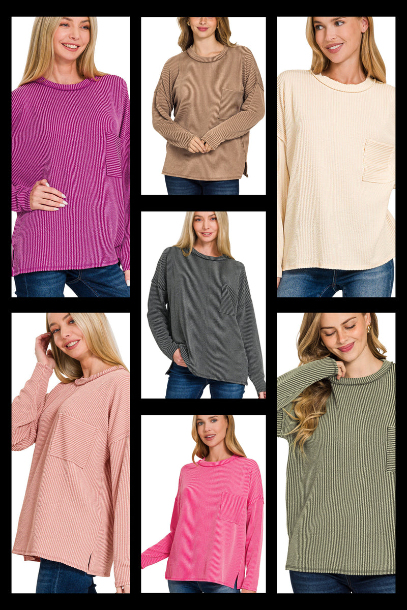 Ribbed Knit Drop-Shoulder Top in Seven Colors