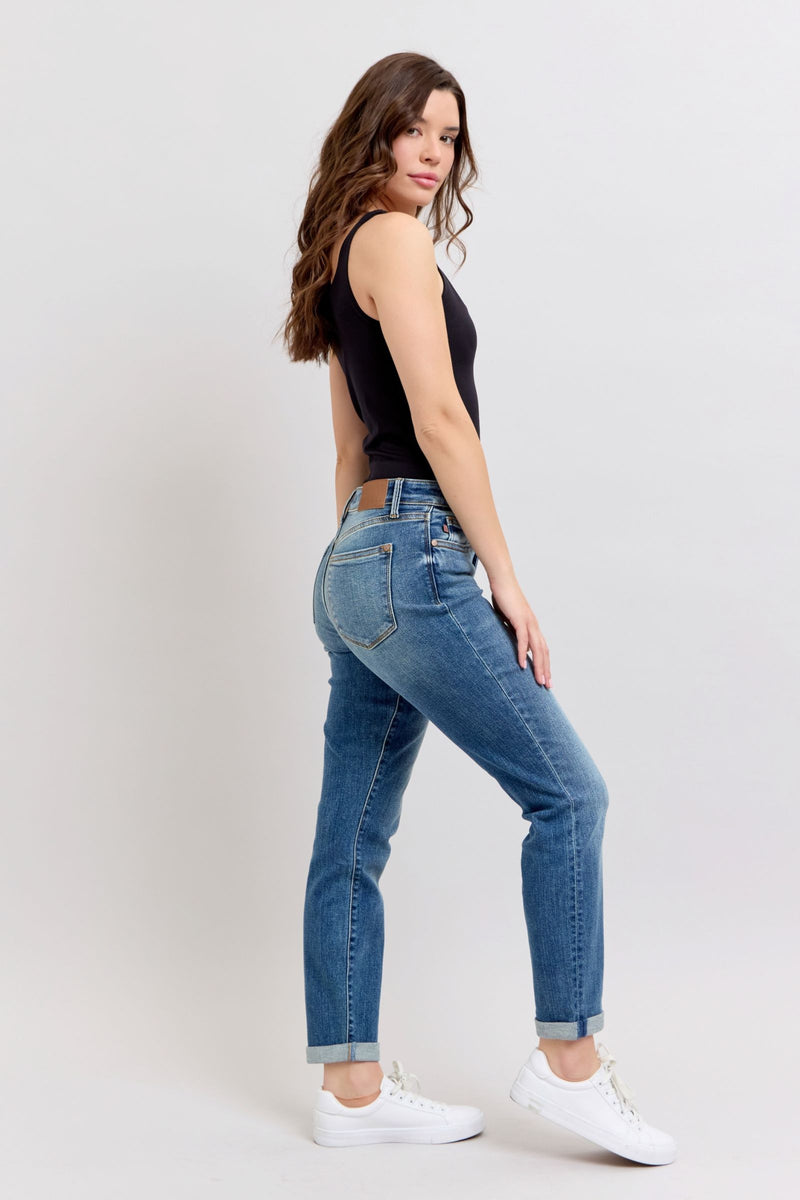 Judy Blue Mid Rise Vintage Wash Boyfriend Jeans