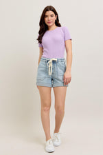Judy Blue Jogger  Jean Shorts in White, Dark and Light Washed Denim