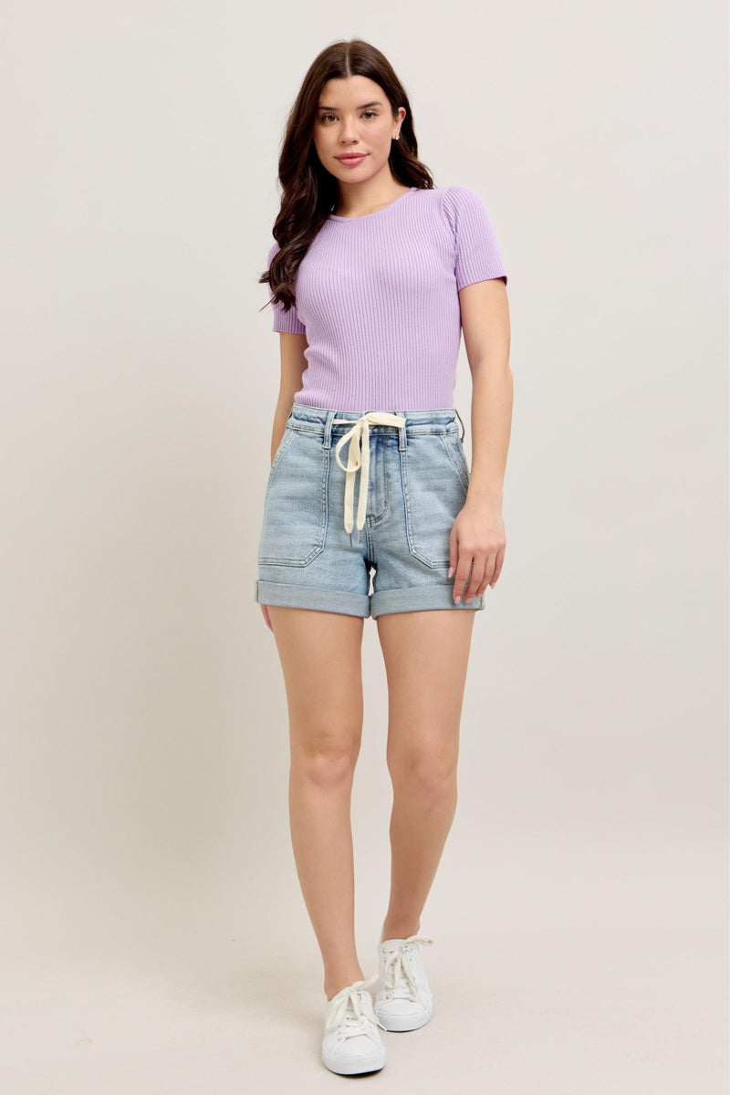 Judy Blue Jogger  Jean Shorts in White, Dark and Light Washed Denim
