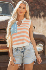 USA Flag Notched Neckline Loose Sweater