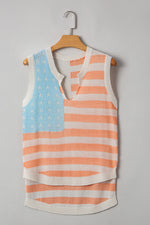 USA Flag Notched Neckline Loose Sweater