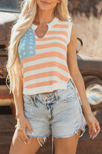 USA Flag Notched Neckline Loose Sweater
