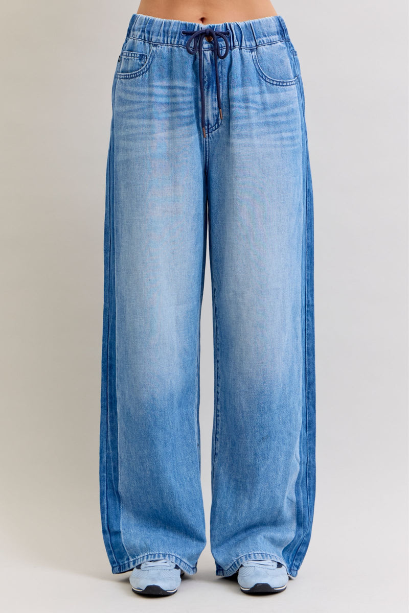 Judy Blue High Waist Wilhemina Elastic Waistband & Side Panel Denim Jeans