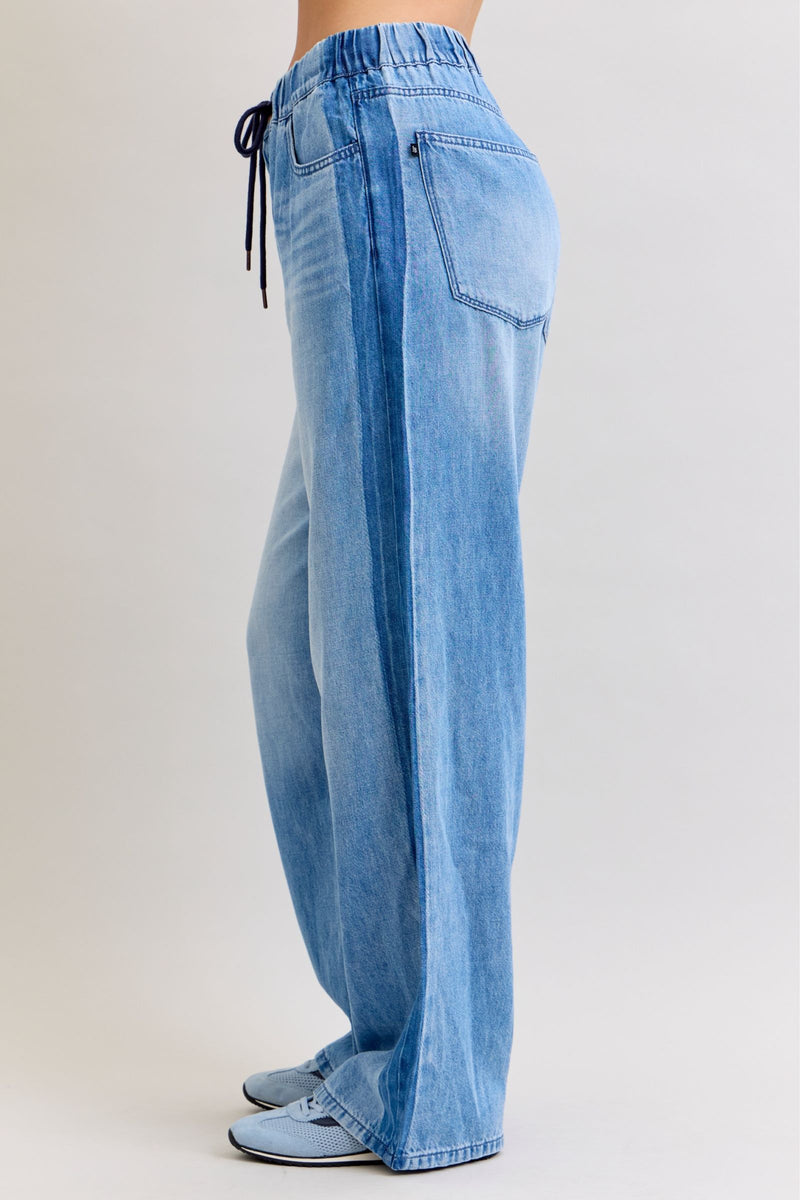 Judy Blue High Waist Wilhemina Elastic Waistband & Side Panel Denim Jeans
