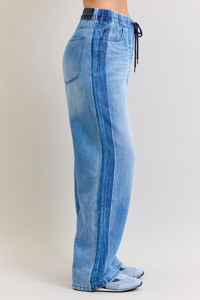 Judy Blue High Waist Wilhemina Elastic Waistband & Side Panel Denim Jeans