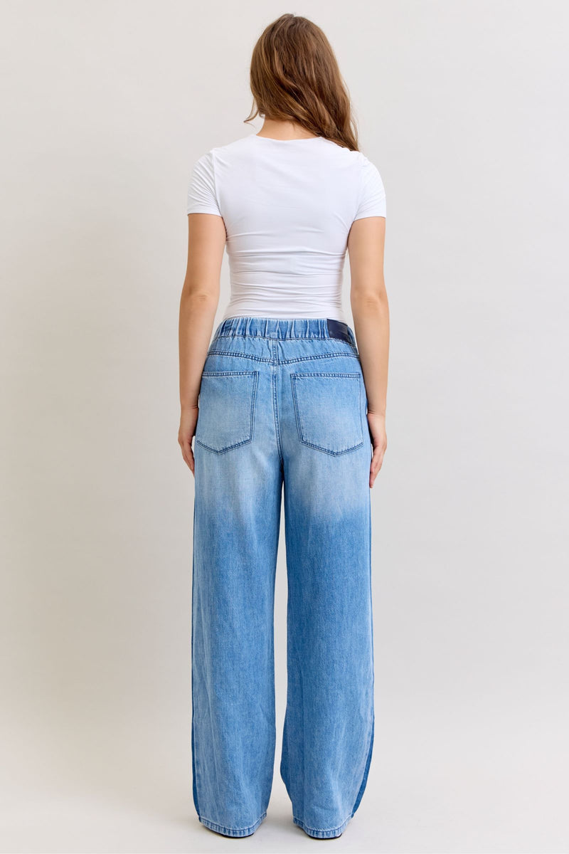Judy Blue High Waist Wilhemina Elastic Waistband & Side Panel Denim Jeans