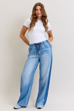 Judy Blue High Waist Wilhemina Elastic Waistband & Side Panel Denim Jeans