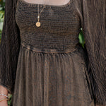 Acid Washed Embroidered Patchwork Dress