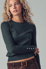 Polished Button Cuff Slim Knit Top