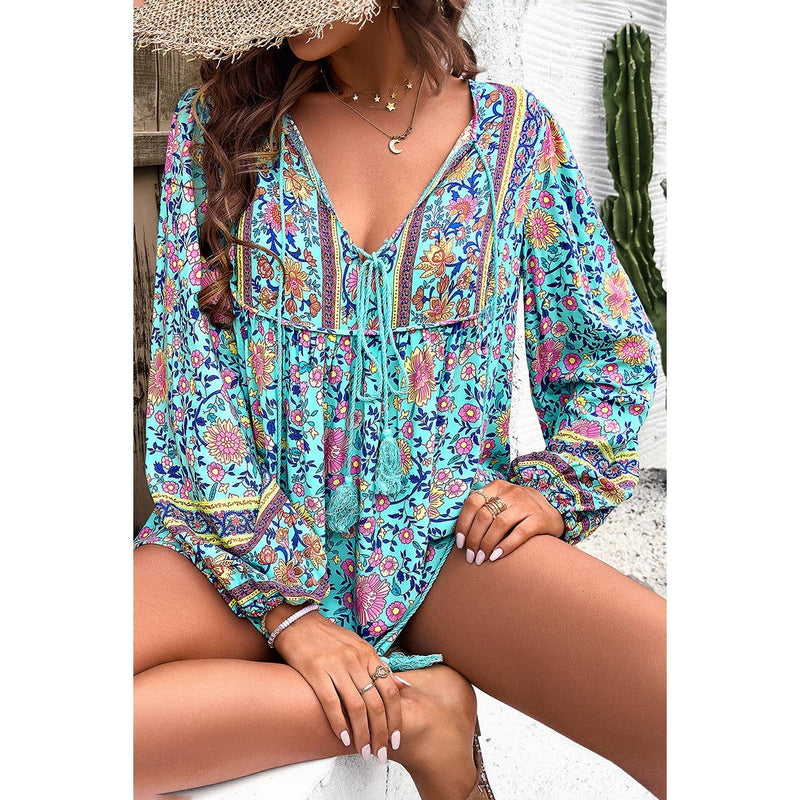 Teal Tassel Boho Blouse
