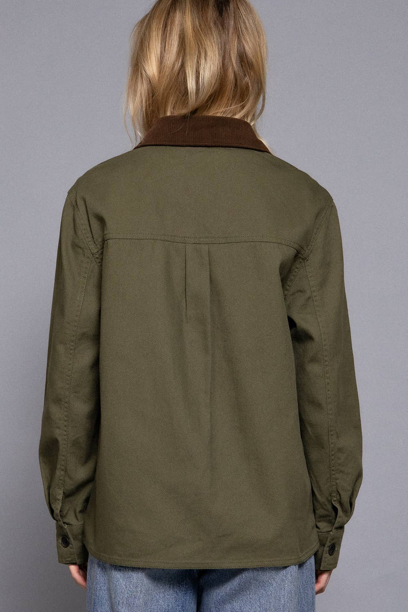 Corduroy Collar Cotton Twill Jacket