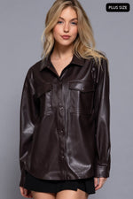 Espresso Faux Leather Shacket Plus Size