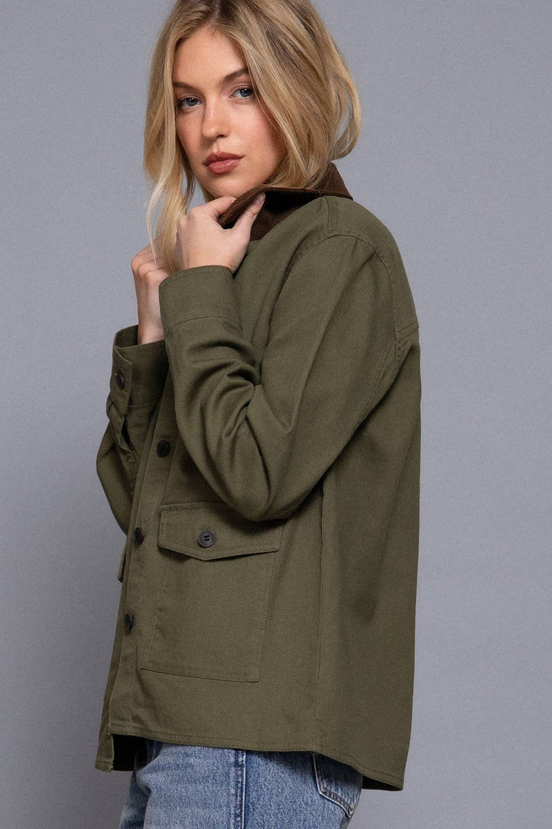 Corduroy Collar Cotton Twill Jacket