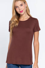 Crew Neck Rayon Spandex Tee in Dark Brown, Light Brown, and Black