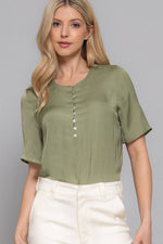 Crew Neck Washed Matte Satin Blouse