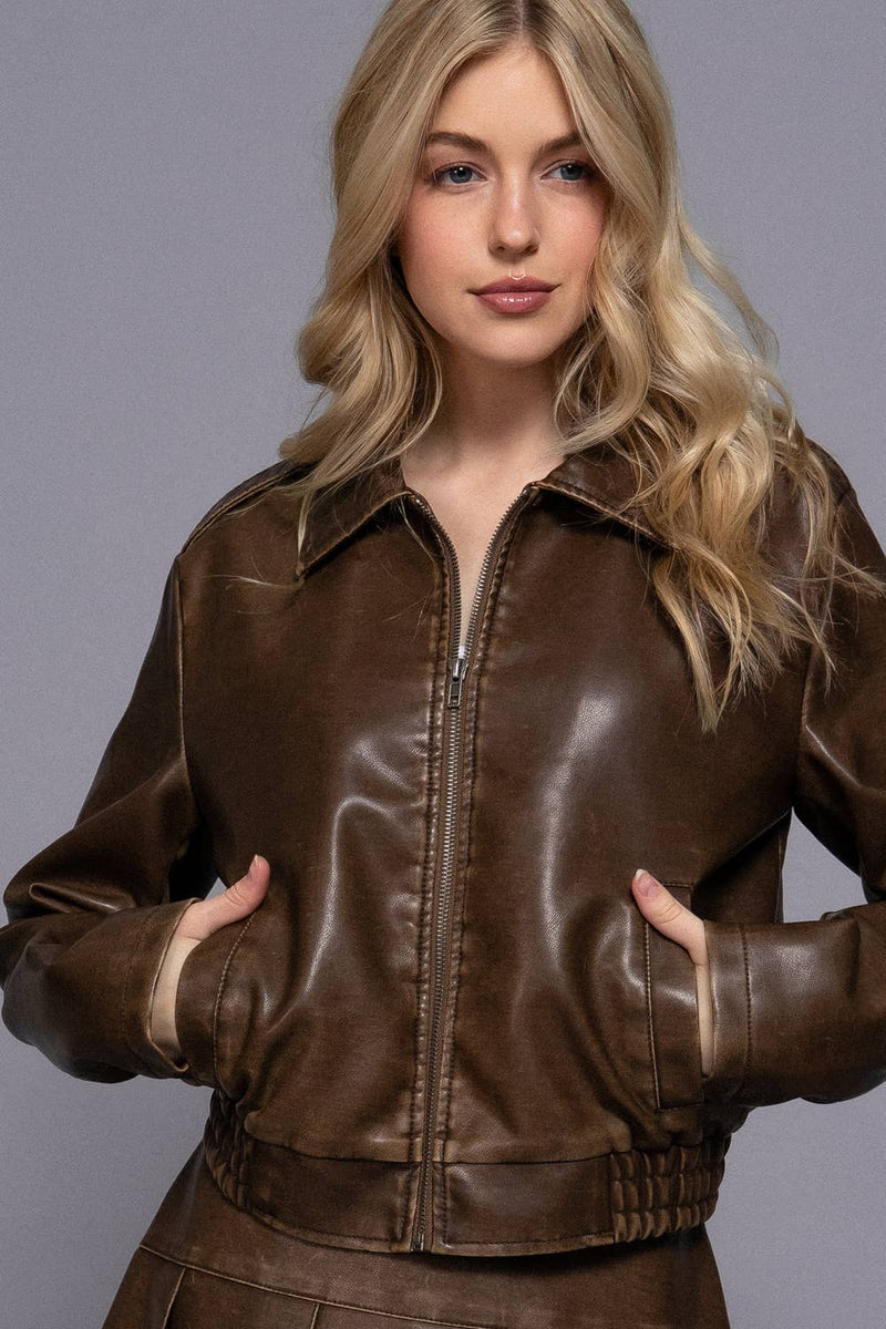 Faux Leather Jacket in Hazelnut or Cream