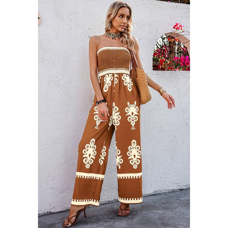 Tan Geo Print Jumpsuit