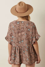Floral Babydoll Blouse in Cream or Mocha