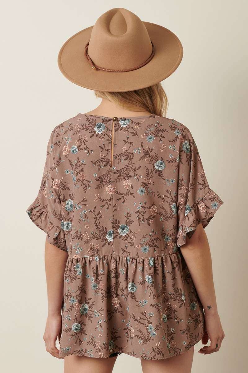 Floral Babydoll Blouse in Cream or Mocha