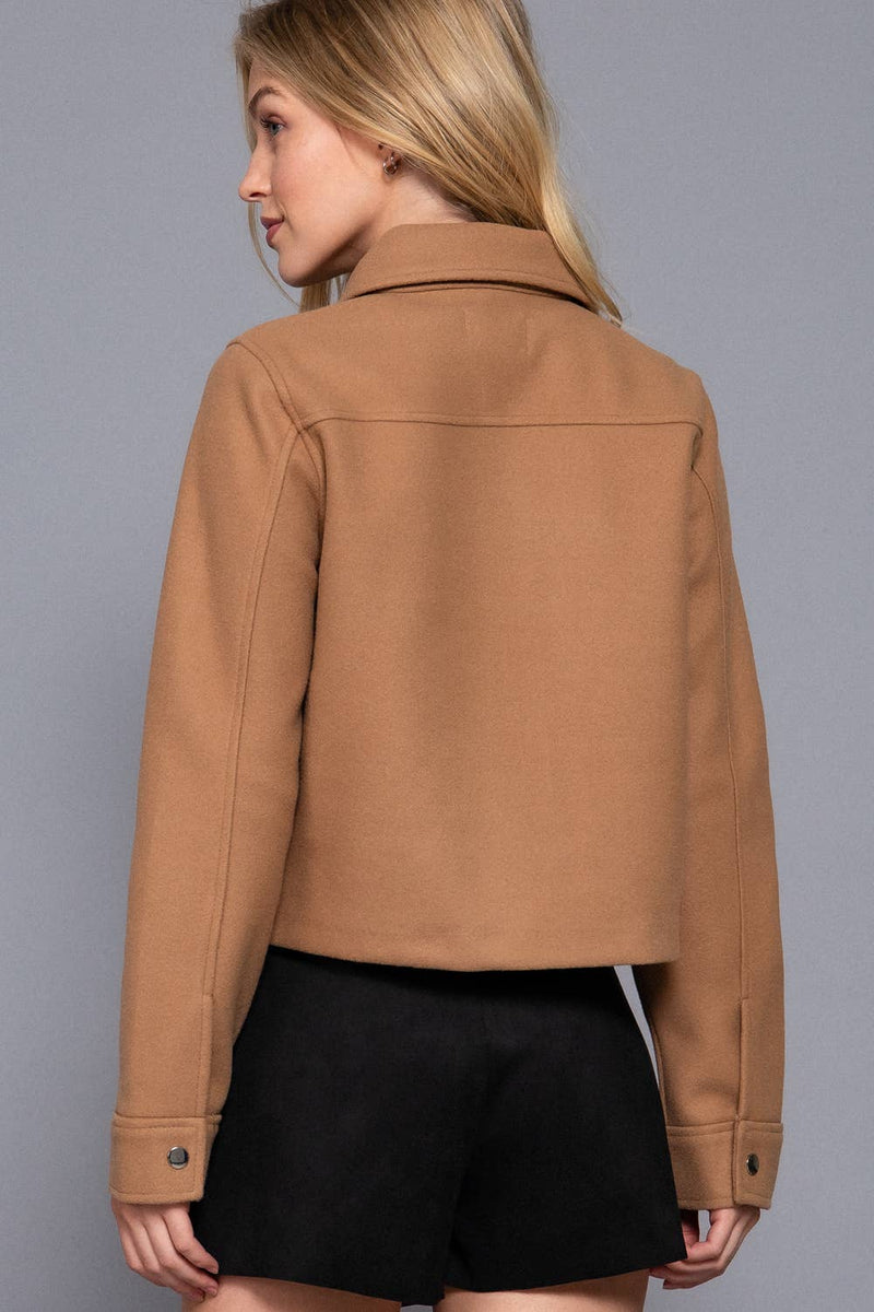 Soft Patch Pocket Snap Jacket in Camel or Black