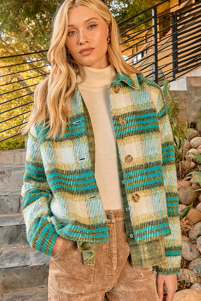 Green Cropped Plaid Jacket
