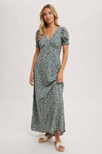 Boho Floral Print V-Neck Maxi Dress