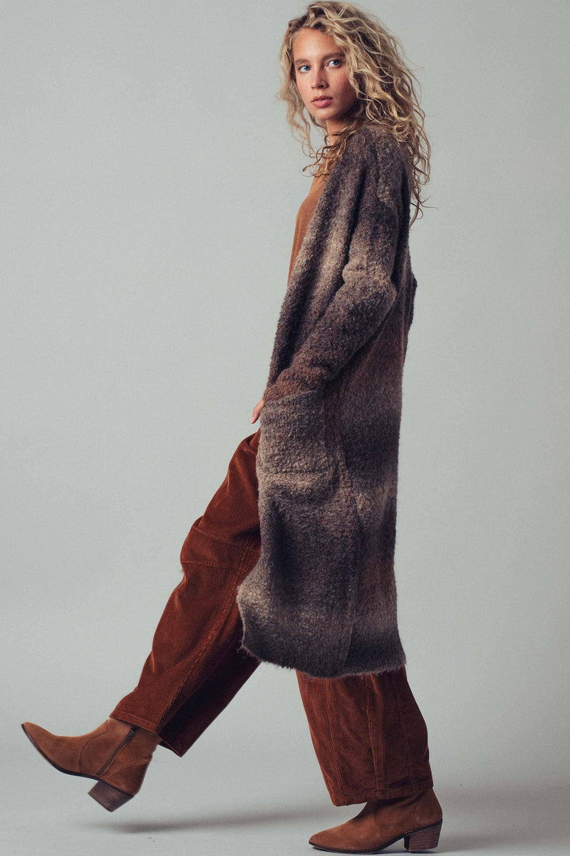 Brushed Ombre Knit Open Front Cardigan