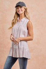 Button Front-Ruffled Hem Top