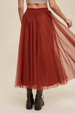Rust Mesh Tulle Maxi Skirt