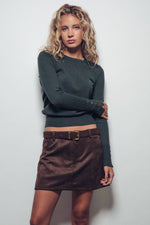 Polished Button Cuff Slim Knit Top