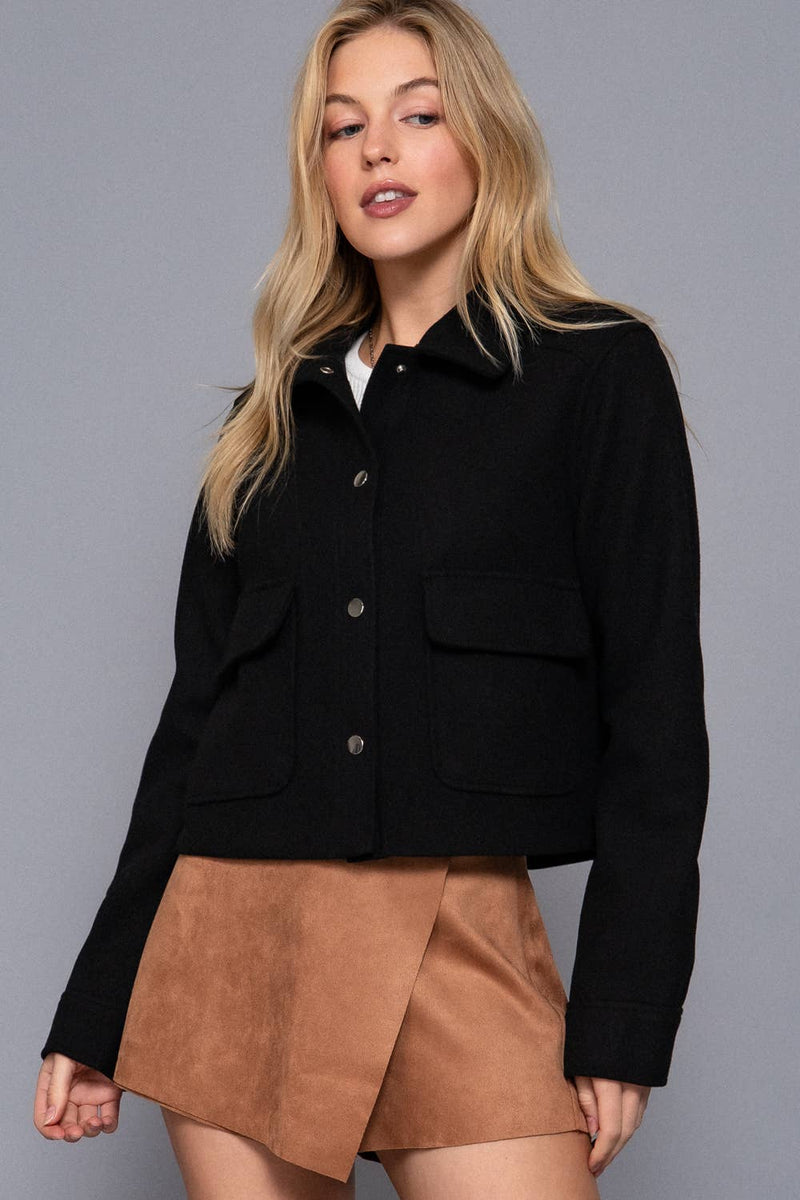 Soft Patch Pocket Snap Jacket in Camel or Black
