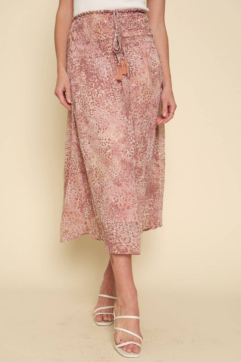 Smocked Animal Print Skirt