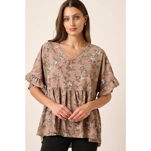 Floral Babydoll Blouse in Cream or Mocha