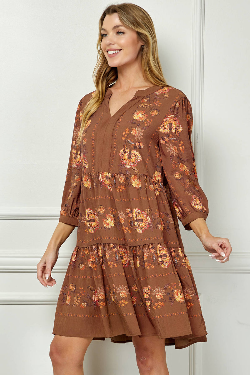 Rust Floral Shift Dress
