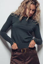 Polished Button Cuff Slim Knit Top