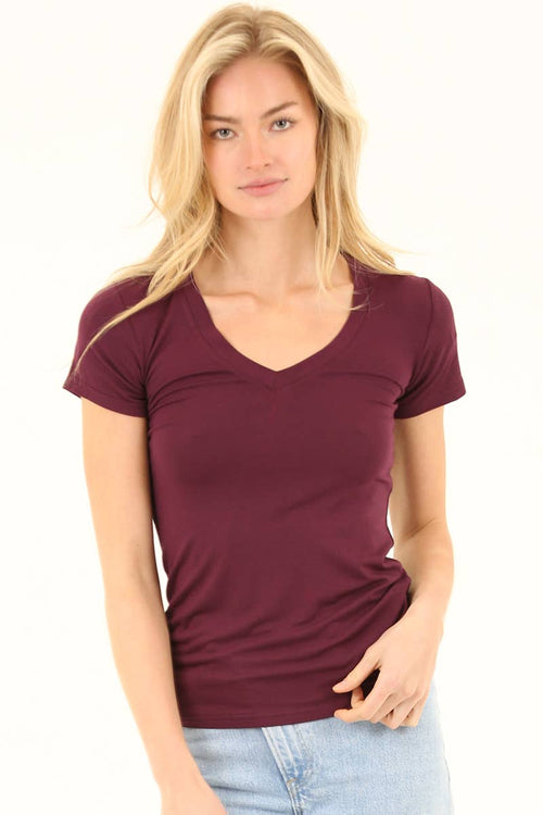 V-Neck Close Fit Tee with Stretch