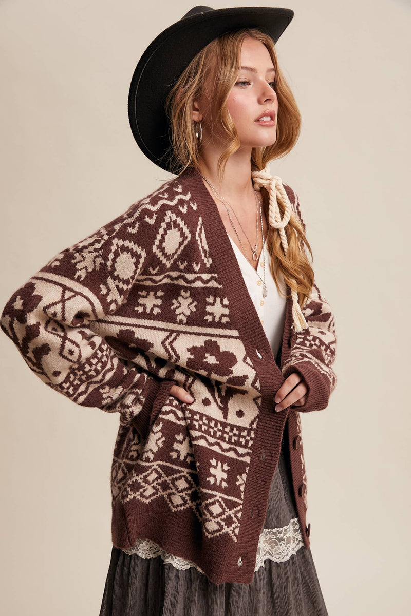Fair Isle Floral Knit Cardigan