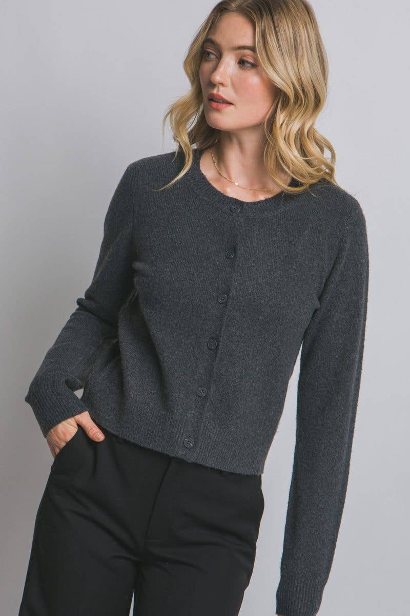Crew Neck Button-up Cardigan