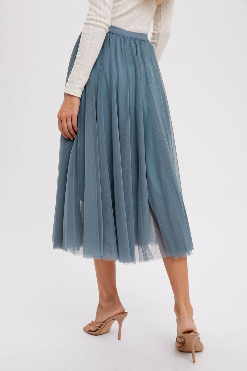 Tulle Pleated Lined Chiffon Midi Skirts