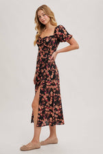 Floral Print Sweetheart Neckline Midi Dress
