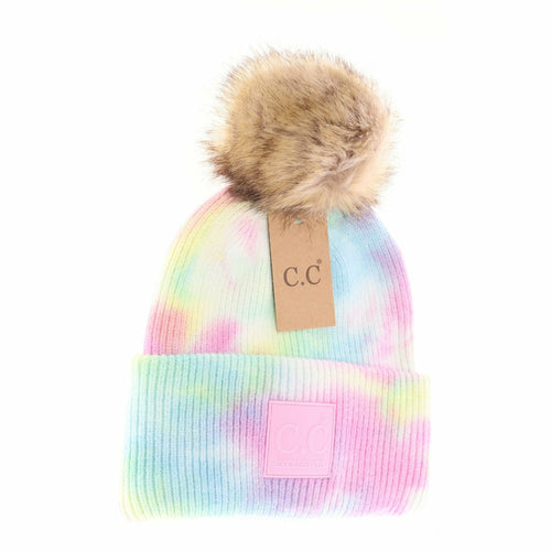 Tie Dye Fur Pom C.C Beanie