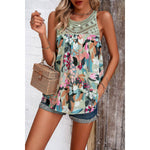 Floral Print Lace Trim Boho Sleeveless Blouse