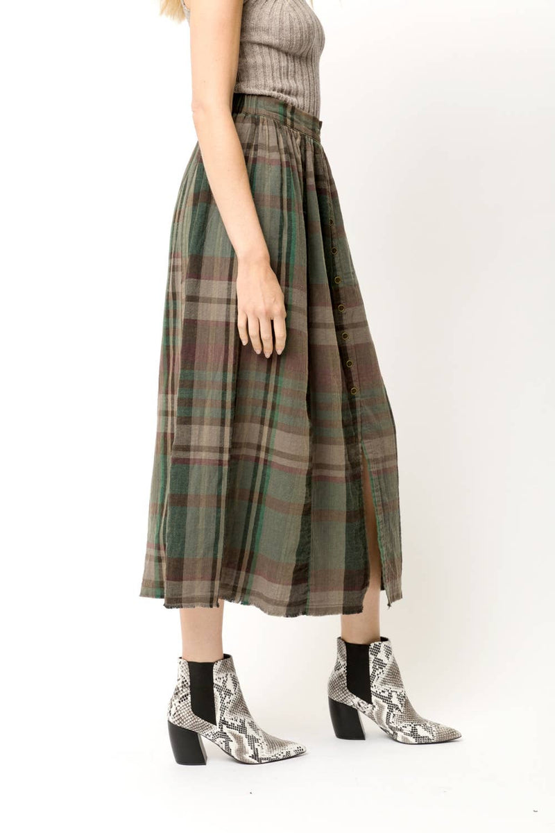 Olive Plaid Skirt