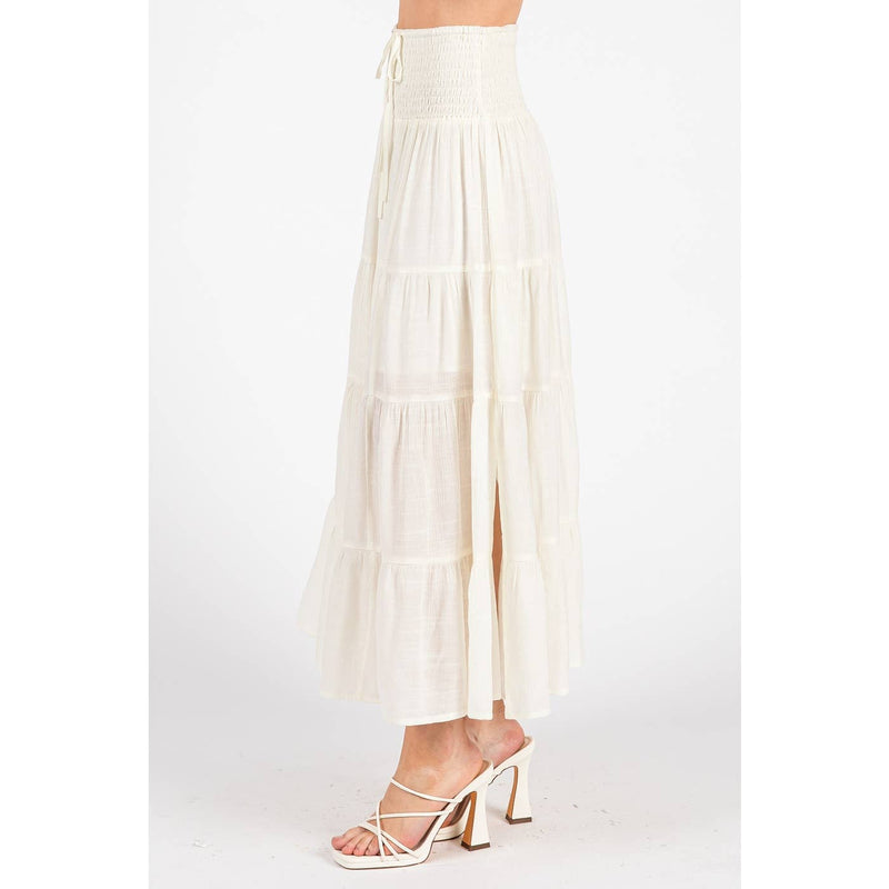 Tiered Flowing Black Skirt with Side Slit