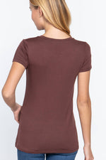 Crew Neck Rayon Spandex Tee in Dark Brown, Light Brown, and Black