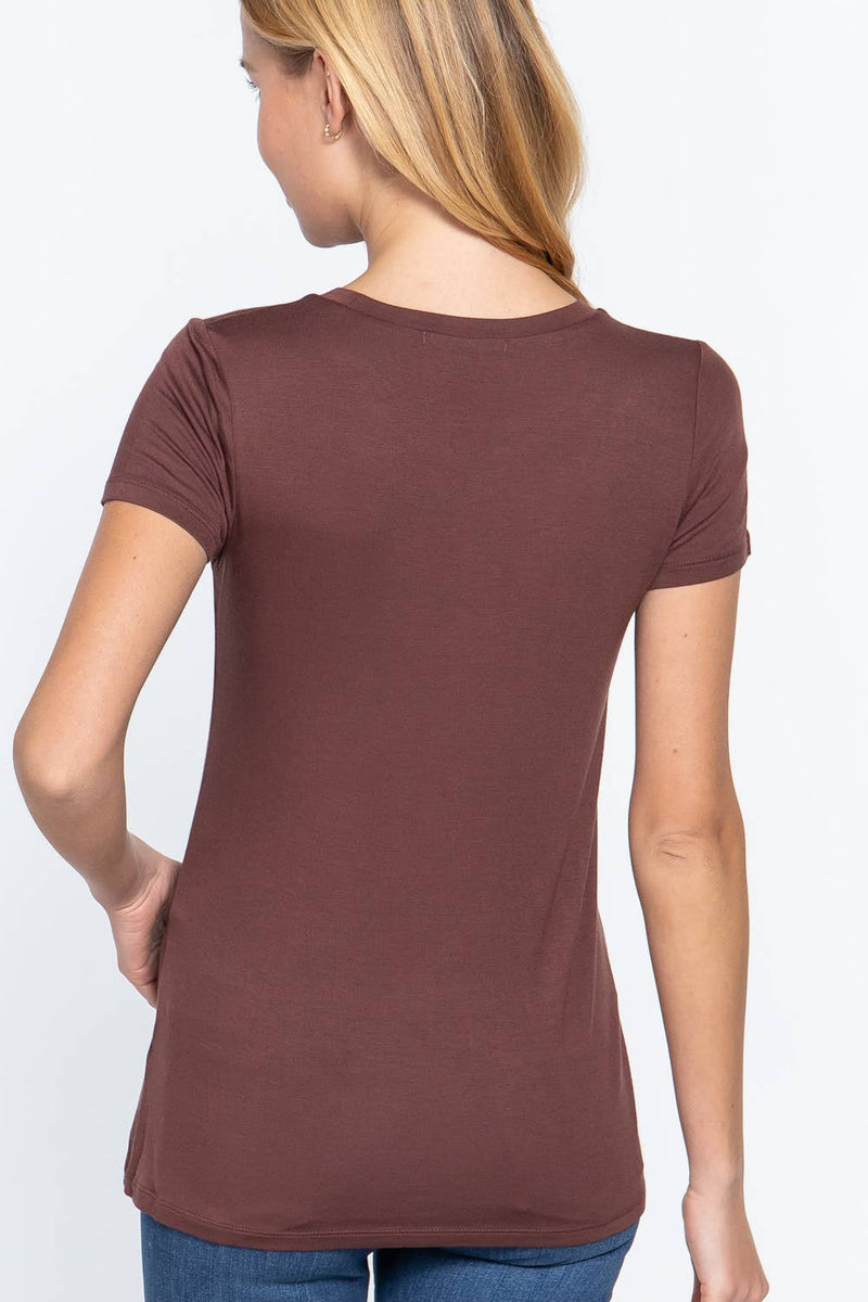 Crew Neck Rayon Spandex Tee in Dark Brown, Light Brown, and Black