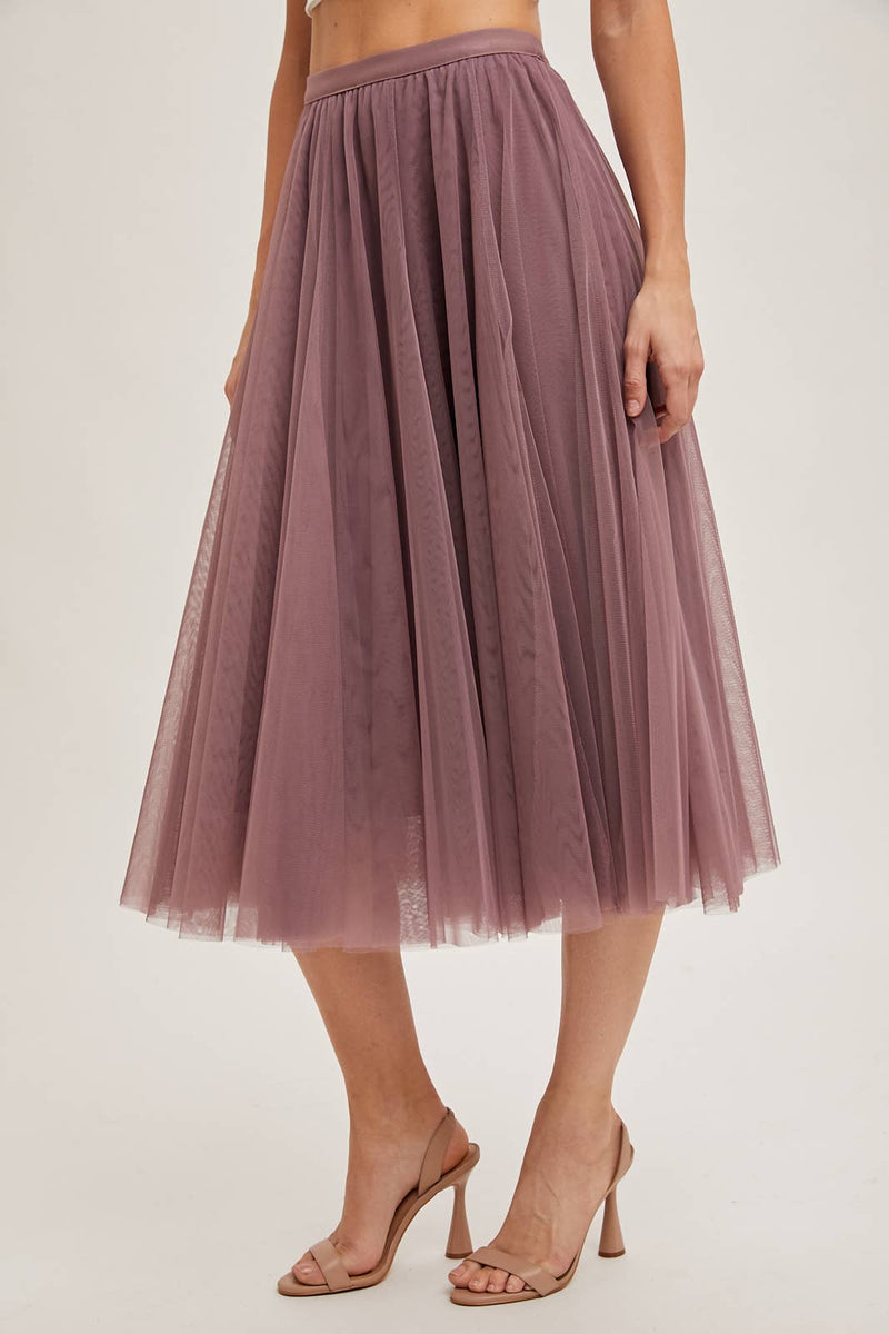 Tulle Pleated Lined Chiffon Midi Skirts