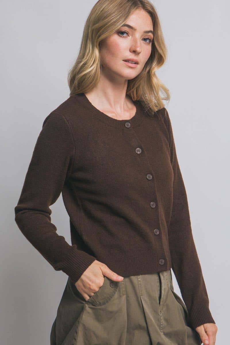 Crew Neck Button-up Cardigan