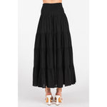 Tiered Flowing Black Skirt with Side Slit